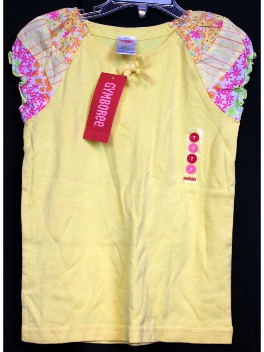 2006 Gymboree Freshly Picked Tee Shirt Flowers Lace sz 7 Cap Sleeve Puff Bow
